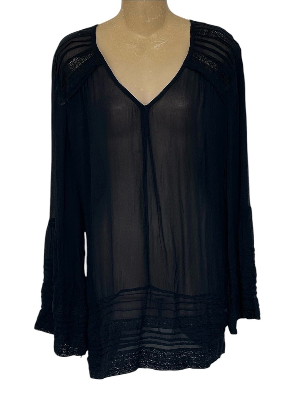 Karen Kane Navy Blue V-Neck Sheer Blouse